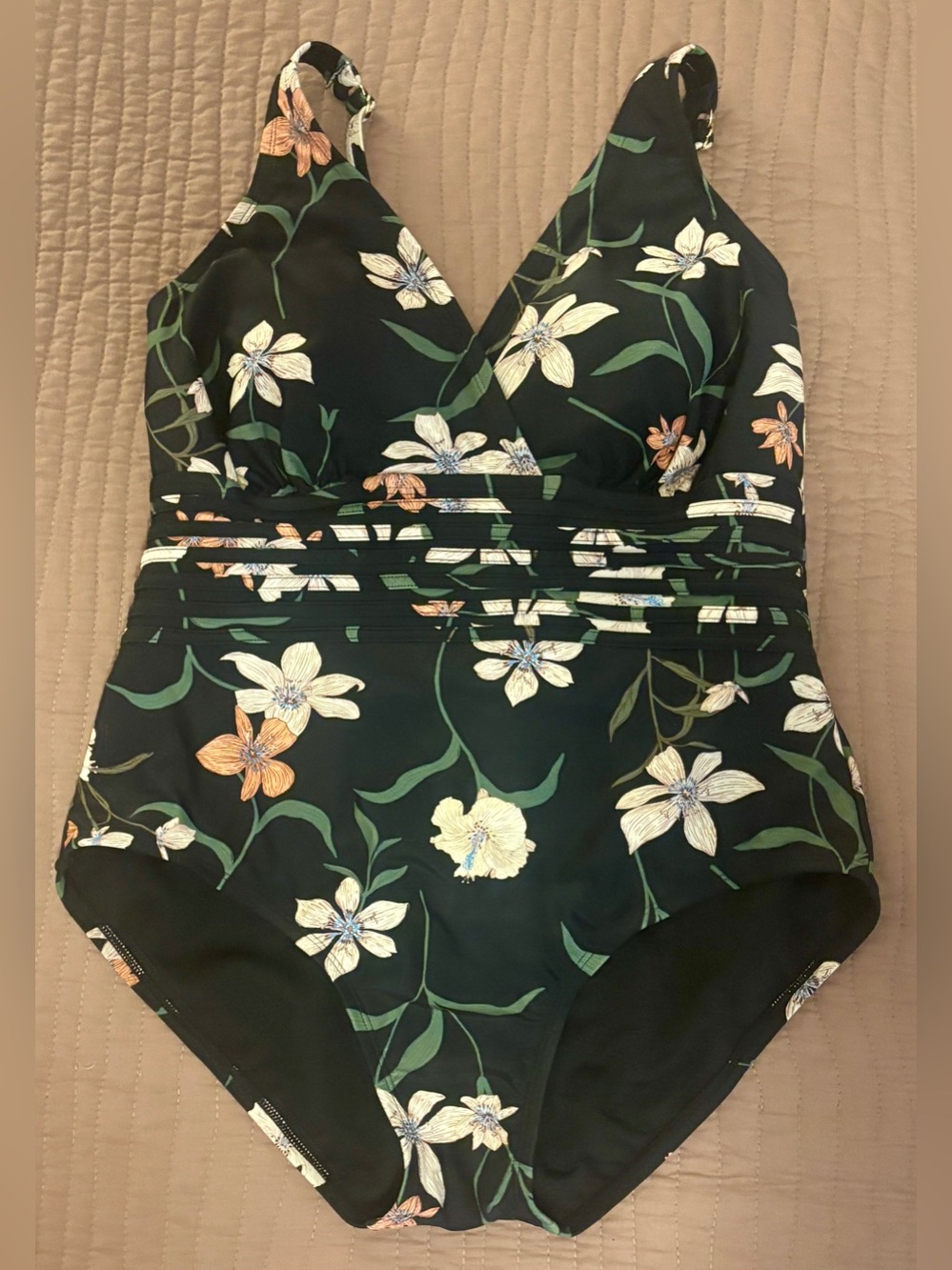 Shade & Shore Black Floral One-Piece Swimsuit with Tummy Control - Size 14